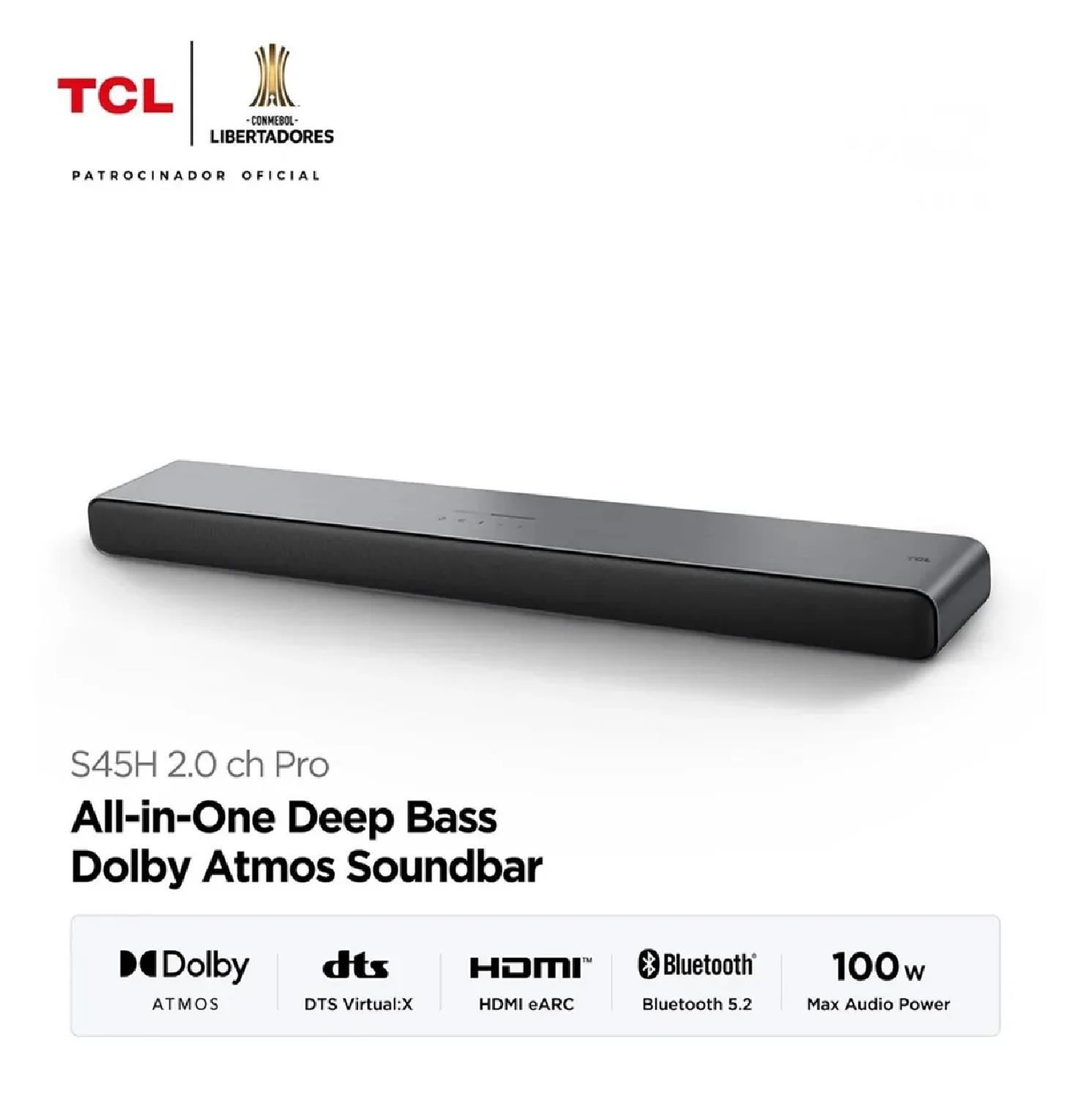 SOUNDBAR TCL BLUETOOTH 100W CON DOLBY ATMOS 2.0 S45H - NEGRO